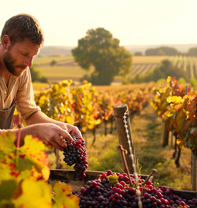 Vigneron pendant les vendanges